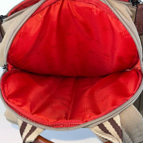 Baekgaard Teddy Zipper Backpack Beige Canvas Italian Leather Accents Laptop Bag - Picture 5 of 8